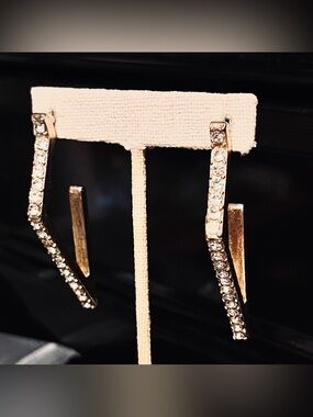 Gold-Tone Crystal Curved Hoop Earrings - Elegant Sparkle